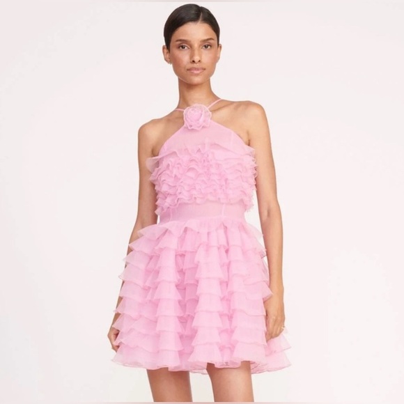 STAUD Pink Ruffled Mini Dress - Picture 2 of 13
